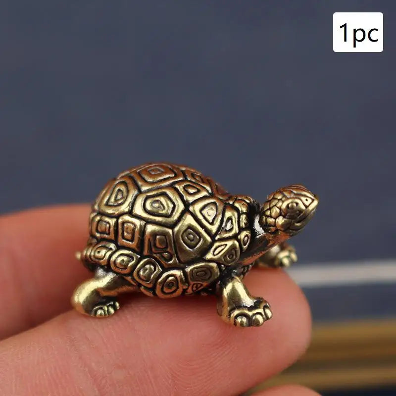 Copper Turtle Statue Vintage Brass Tortoise Figurines Desktop Feng Shui Ornament Miniatures Antique Tea Pet Crafts Gifts
