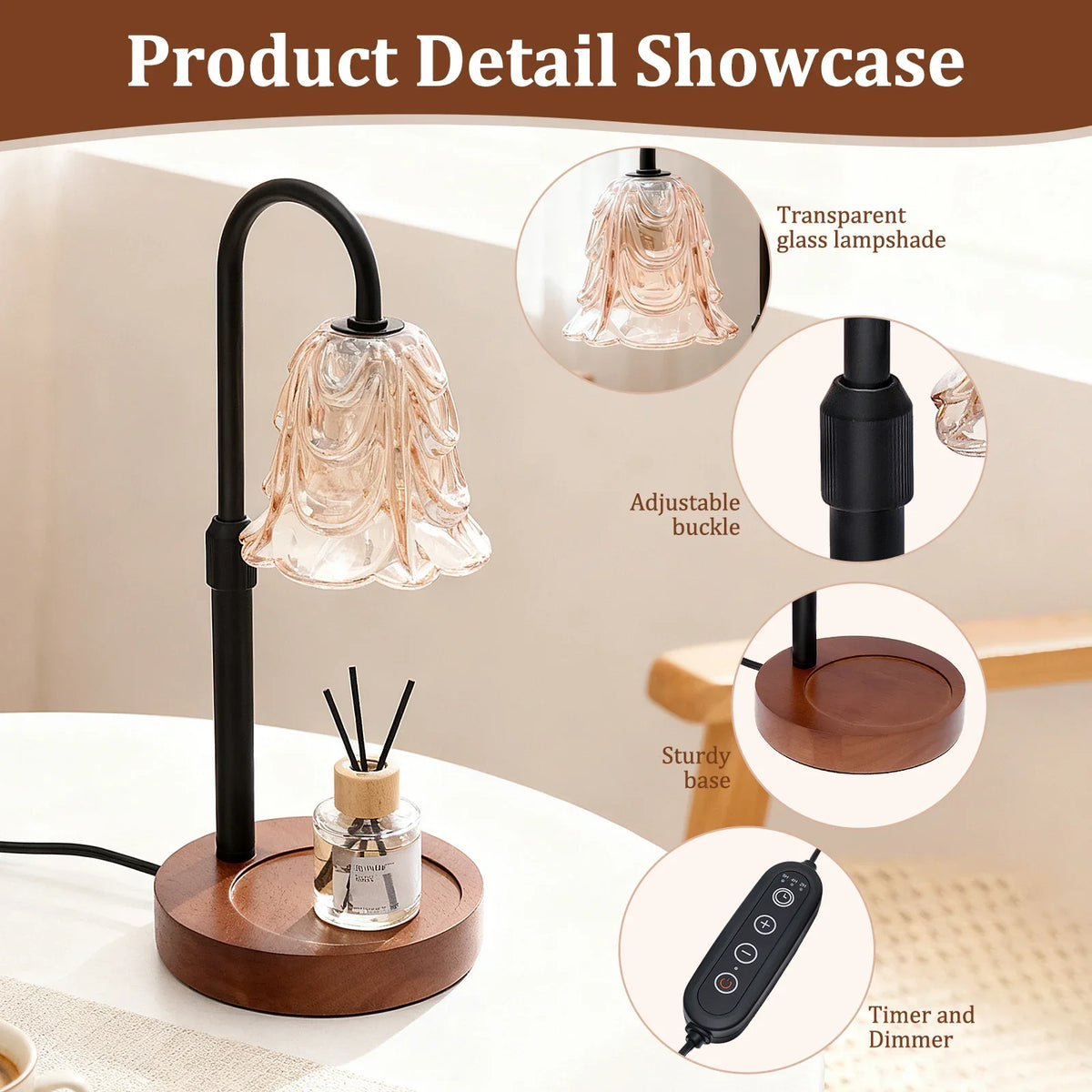 Flower Candle Warmer Lamp with Timer 4 Speed Dimmable Height Adjustable Base House Warming Birthday Gifts New Home Decor