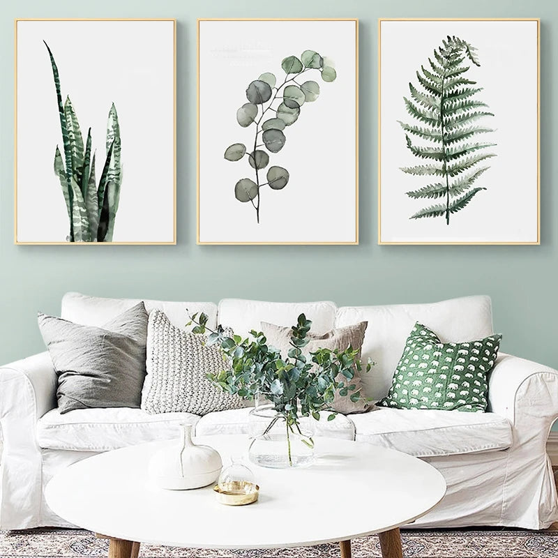 Simple Green Plant Leaves Canvas Art Painting Print Modern Wall Decorative Posters for Living Room Bedroom Home Decor Picture
