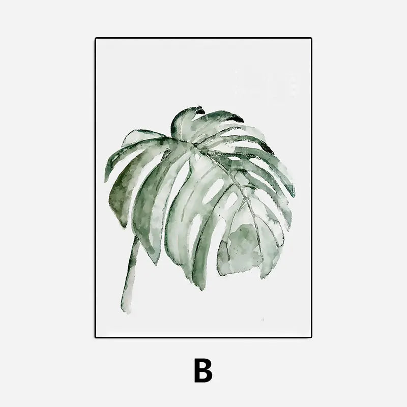 Simple Green Plant Leaves Canvas Art Painting Print Modern Wall Decorative Posters for Living Room Bedroom Home Decor Picture