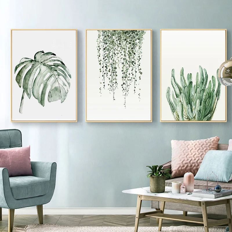Simple Green Plant Leaves Canvas Art Painting Print Modern Wall Decorative Posters for Living Room Bedroom Home Decor Picture