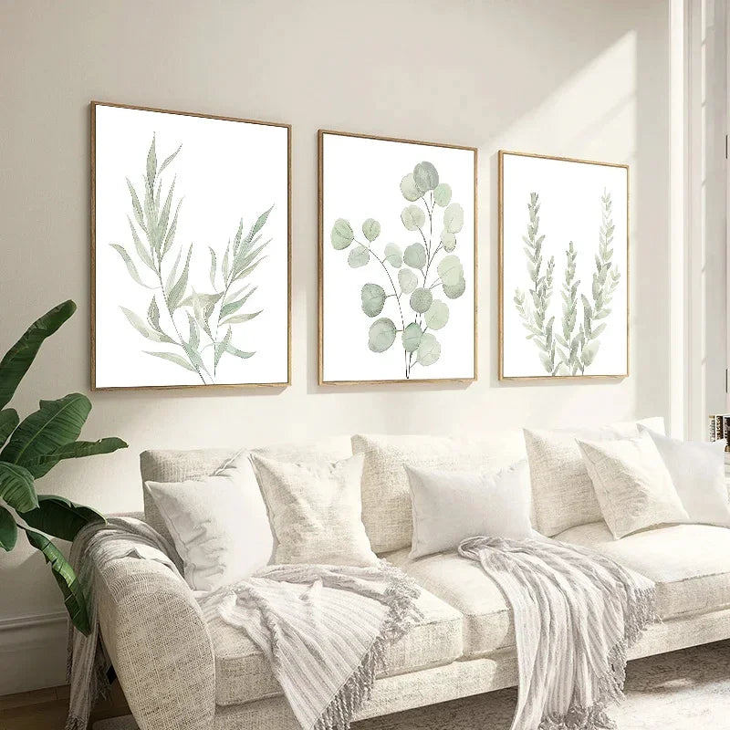 1Pc Frameless Nordic Sage Green Plant Wall Art Posters Minimalist Eucalyptus Leaves Watercolor Canvas Painting Prints Pictures R
