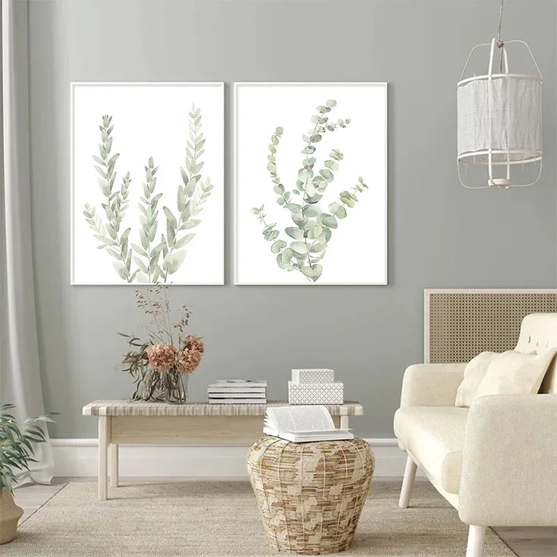 1Pc Frameless Nordic Sage Green Plant Wall Art Posters Minimalist Eucalyptus Leaves Watercolor Canvas Painting Prints Pictures R