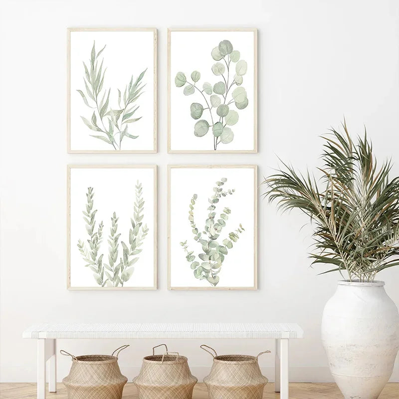 1Pc Frameless Nordic Sage Green Plant Wall Art Posters Minimalist Eucalyptus Leaves Watercolor Canvas Painting Prints Pictures R