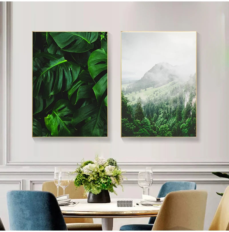 Posters And Prints Wall Pictures For Living Room Decor Green Forest Leaves Fog Mountain Quotes Art Canvas Painting Nordic