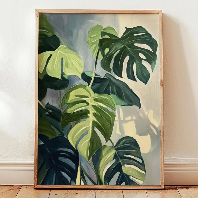 Green Botanical Leaves Canvas Wall Art Houseplants Nature Indoor Home Decor Calming Foliage And Plant Interior Poster