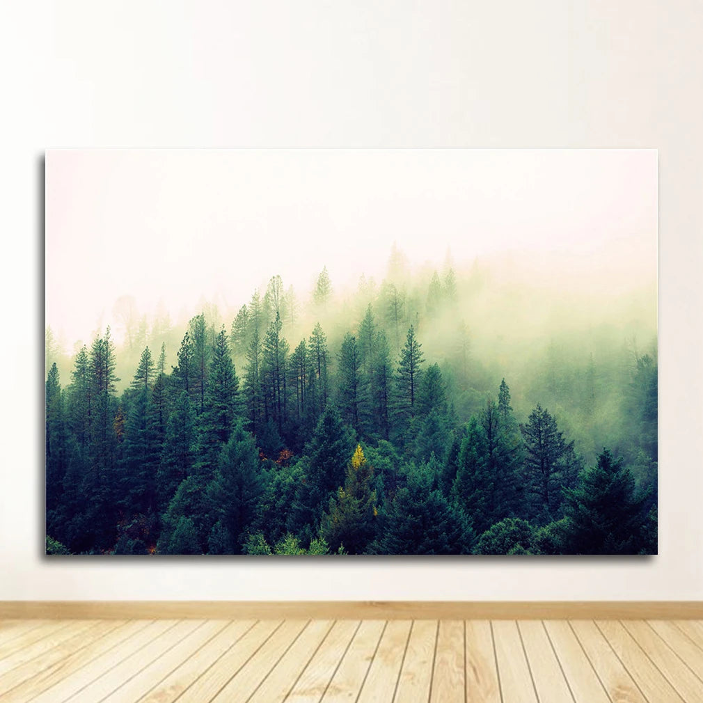 Posters And Prints Wall Pictures For Living Room Decor Green Forest Leaves Fog Mountain Quotes Art Canvas Painting Nordic