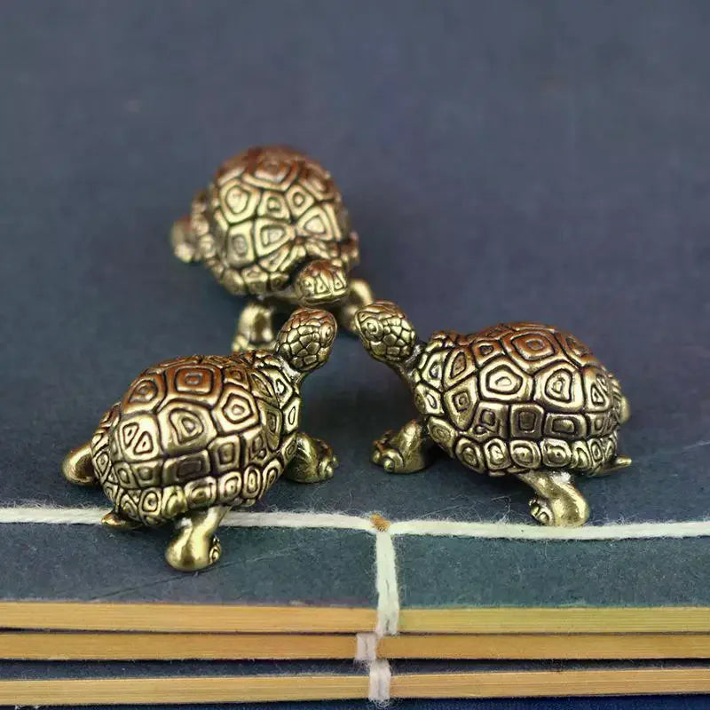 Copper Turtle Statue Vintage Brass Tortoise Figurines Desktop Feng Shui Ornament Miniatures Antique Tea Pet Crafts Gifts