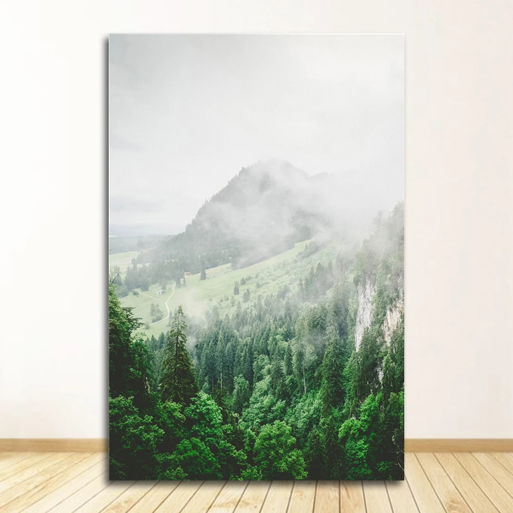Posters And Prints Wall Pictures For Living Room Decor Green Forest Leaves Fog Mountain Quotes Art Canvas Painting Nordic