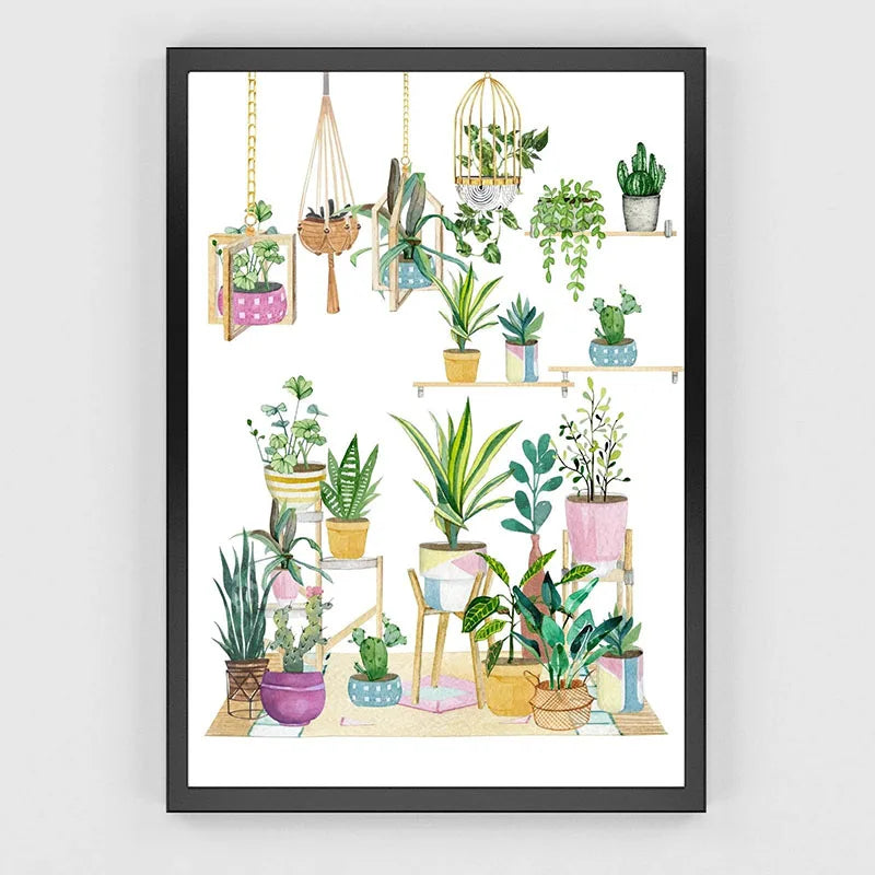 Green Botanical Leaves Canvas Wall Art Houseplants Nature Indoor Home Decor Calming Foliage And Plant Interior Poster