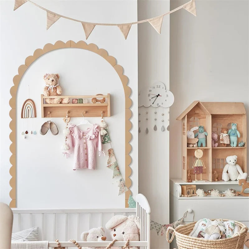 Rustic Wood Wall Arch Decor DIY Unfinished Wooden Frame Scalloped Crafts Trim Accent Furniture Molding Kids Room Nursery Decals