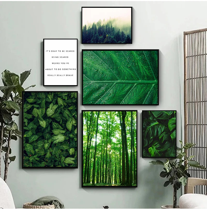 Posters And Prints Wall Pictures For Living Room Decor Green Forest Leaves Fog Mountain Quotes Art Canvas Painting Nordic