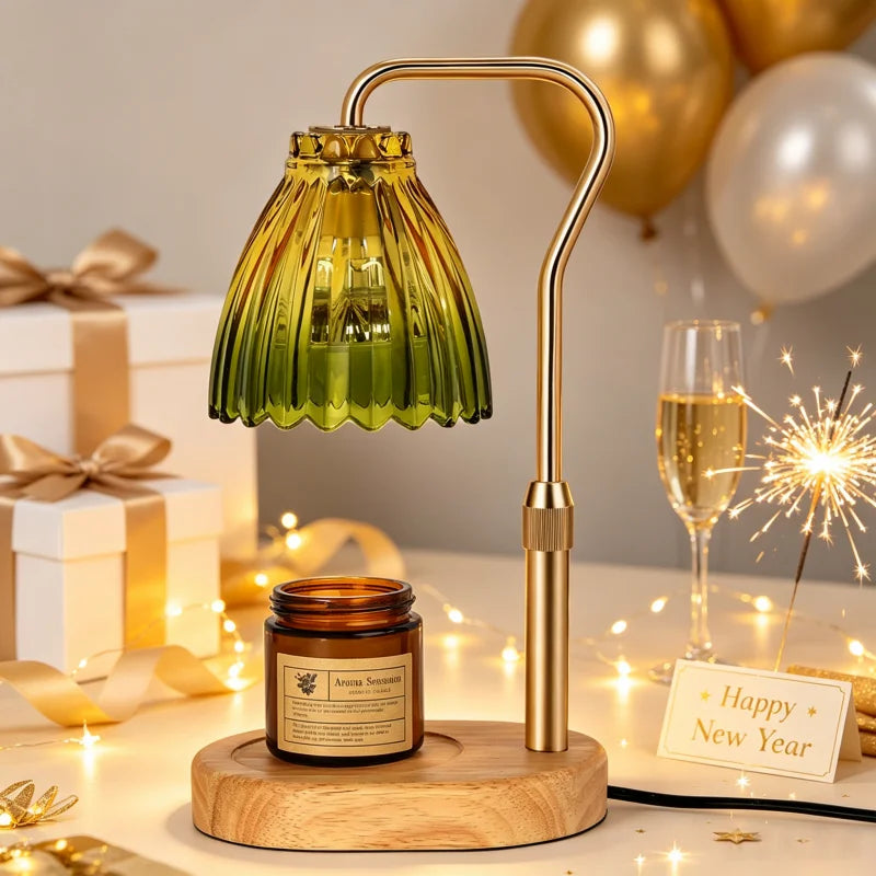 Candle Warmer Lamp with Timer Dimmable,Retro Wooden Base Glass Lampshade Warm Atmosphere Candle Heating Light Home Holiday Decor