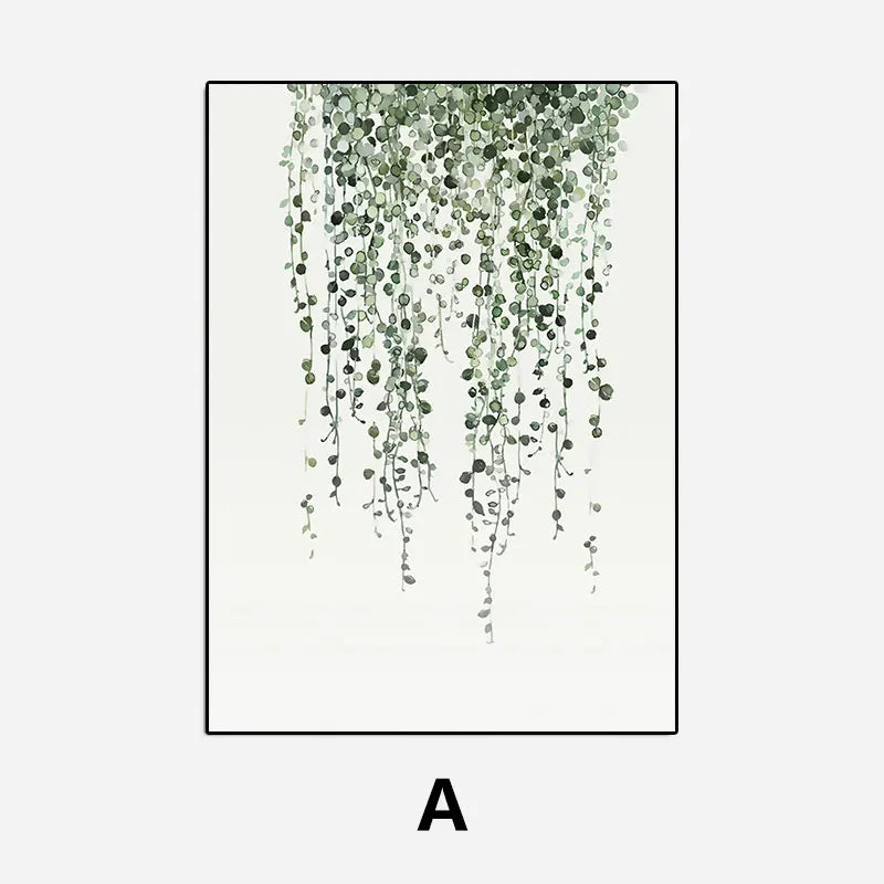 Simple Green Plant Leaves Canvas Art Painting Print Modern Wall Decorative Posters for Living Room Bedroom Home Decor Picture