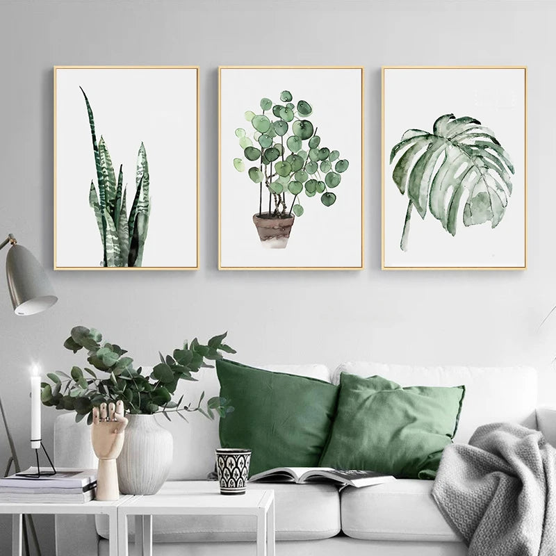 Simple Green Plant Leaves Canvas Art Painting Print Modern Wall Decorative Posters for Living Room Bedroom Home Decor Picture