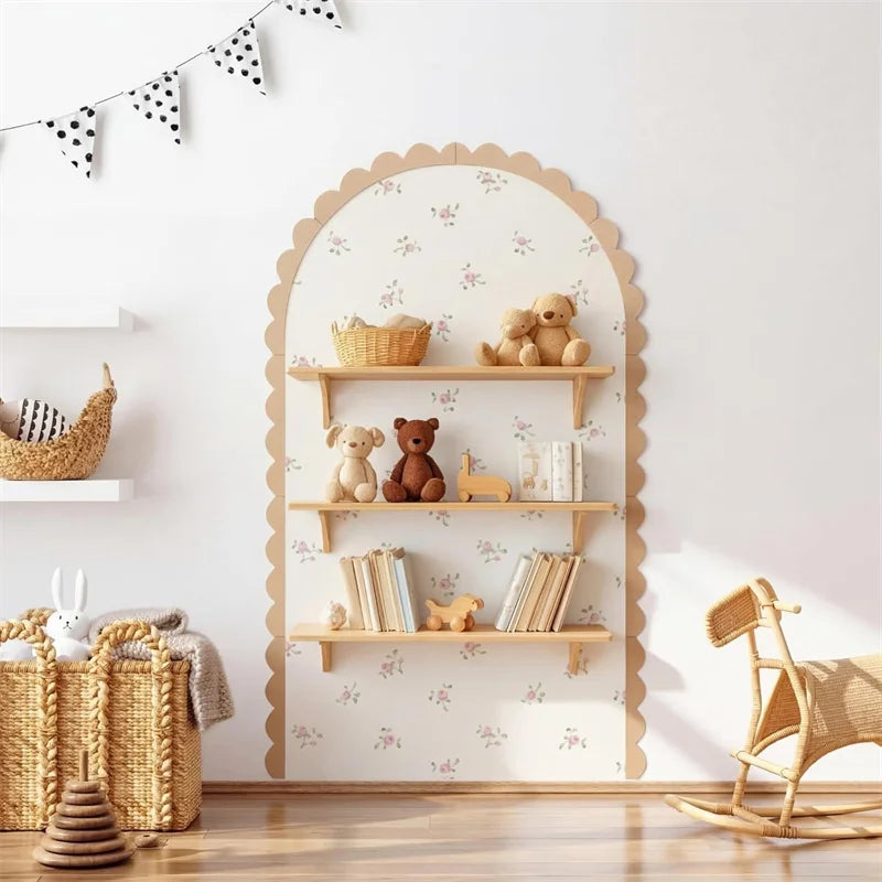 Rustic Wood Wall Arch Decor DIY Unfinished Wooden Frame Scalloped Crafts Trim Accent Furniture Molding Kids Room Nursery Decals