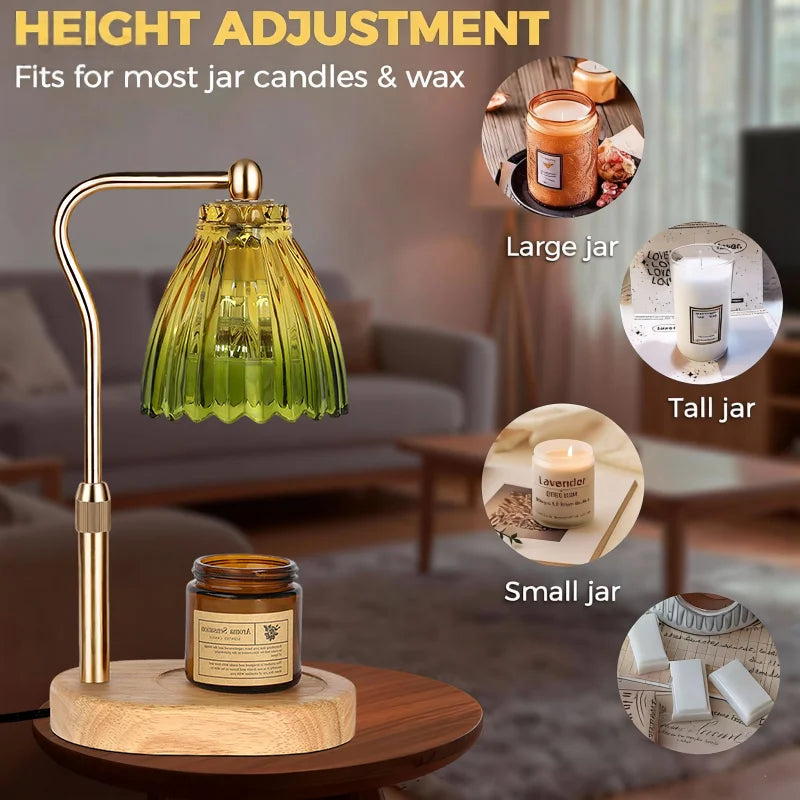 Candle Warmer Lamp with Timer Dimmable,Retro Wooden Base Glass Lampshade Warm Atmosphere Candle Heating Light Home Holiday Decor