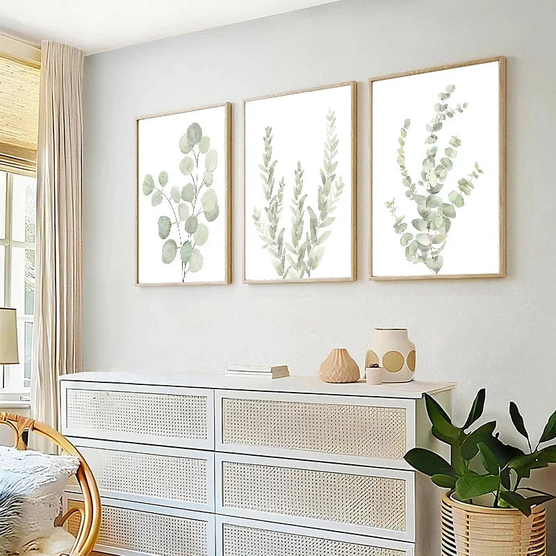 1Pc Frameless Nordic Sage Green Plant Wall Art Posters Minimalist Eucalyptus Leaves Watercolor Canvas Painting Prints Pictures R